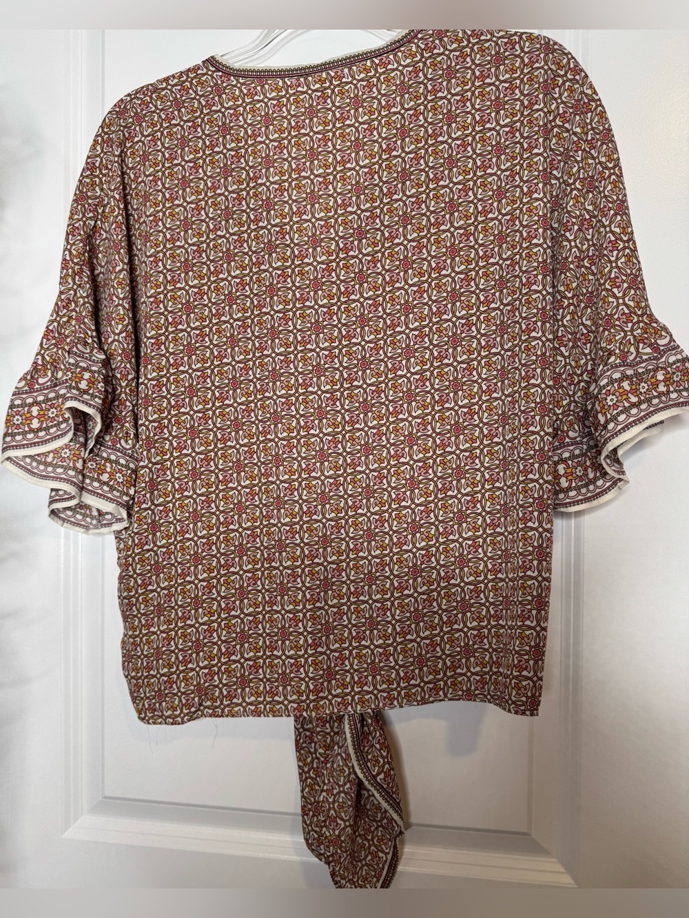 Max Studio Rust-Tone Geometric Tie-Front Blouse boho Sz MD - Picture 4 of 4
